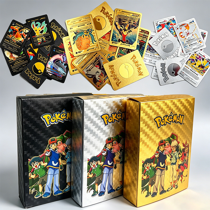 Pokemon Binder Card - การ์ดภาษาอังกฤษ 55 ชิ้น การ์ดชาริซาร์ดเคลือบทองคำ ตัวอักษรสีทอง การ์ดเกมภาษาอังกฤษและภาษาสเปน