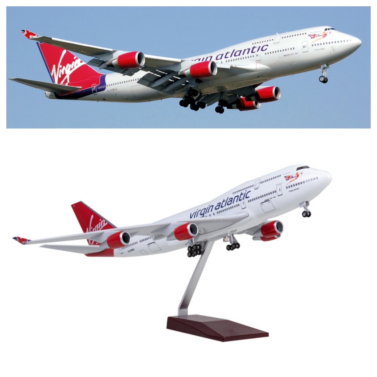 Model Airplane Plastic - โมเดลเครื่องบินเวอร์จินแอตแลนติก B747 ขนาด 47 ซม. ทำจากเรซิ่นและพลาสติก
